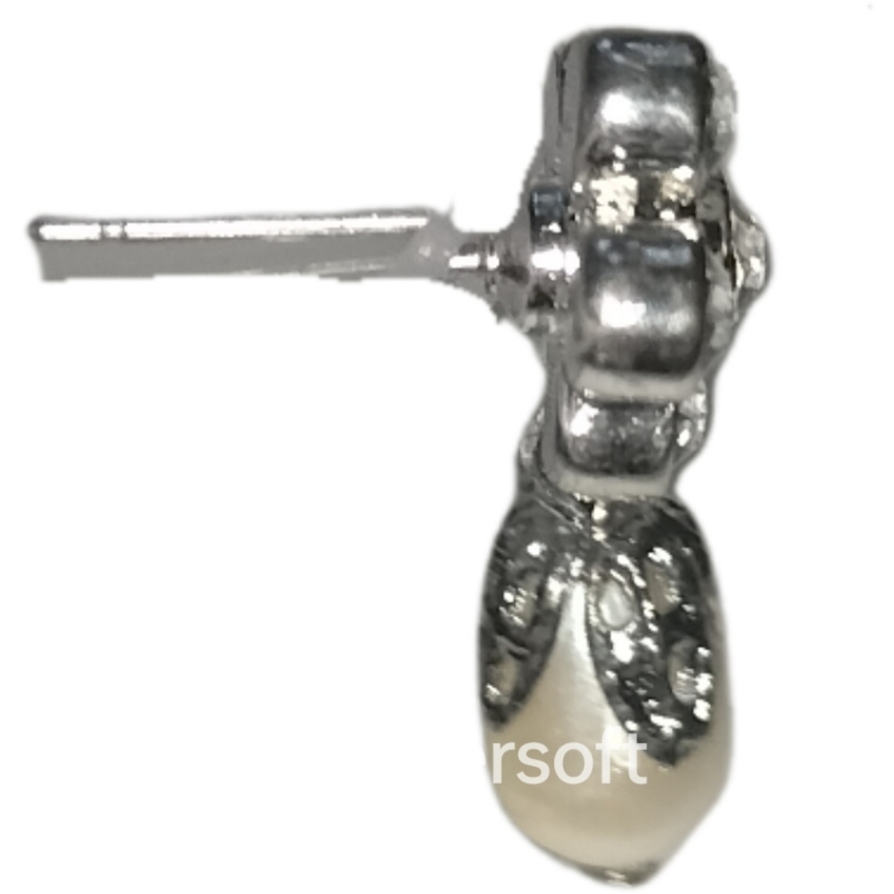 Silvertone earring with pearl beads - Picture 4 of 9